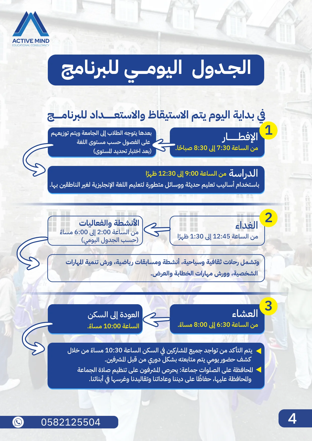 أكتيف مايند - صفحة من بروشور الجدول اليومي لبرنامج إيرلندا الصيفي